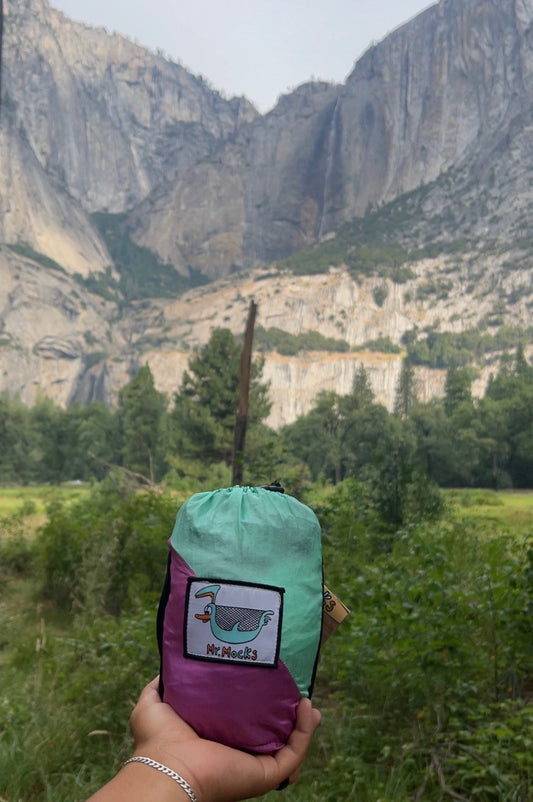 Mr. Mocks hammock packed for campus adventures — lightweight and ready to go